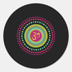 Spirituele Mandala Yoga Om Symbool Roze En Groen J Ronde Sticker