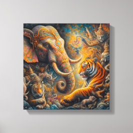 spirituele olifant tijger canvas afdruk