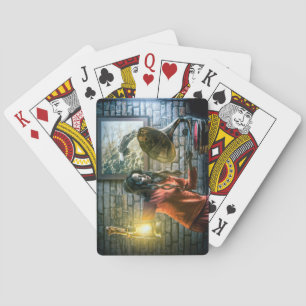 Spirituele vrouw en haar muziek pokerkaarten