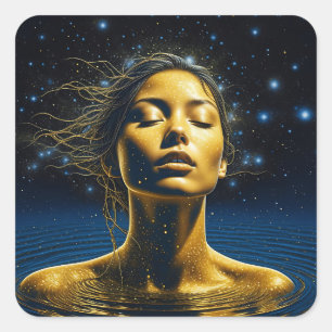 Spirituele vrouw in water onder de sterren vierkante sticker