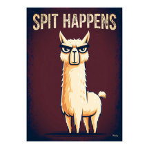 Spit Gebeurt – Grappige Lama Cartoon Karakter Kuns