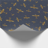 Spitfire oorlogsvliegtuigen op Navy Blue Pattern Cadeaupapier (Hoek)