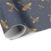 Spitfire oorlogsvliegtuigen op Navy Blue Pattern Cadeaupapier (Rol Hoek)