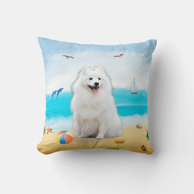 Spitz Hond op Strand Kussen (Voorkant)