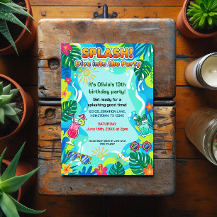 Splasdiverend zomerverjaardagsfeestje briefkaart