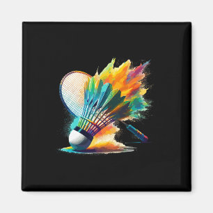 Splash Art Badminton Player Shuttle Racket Sports Magneet