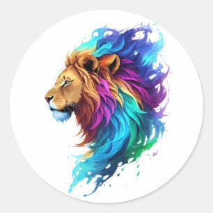 Splash art een leeuwenkop kant kleurrijk schilderi ronde sticker