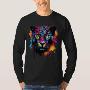 Splash Art Wildlife Big Cat Lover Kleurrijk Zwart  T-shirt