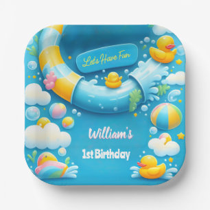 Splash Bubbles Zomer Eend Schuim 1e Verjaardag Papieren Bordje