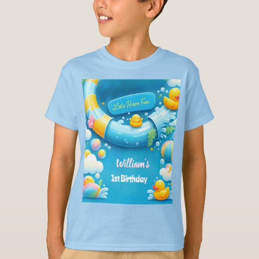 Splash Bubbles Zomer Eend Schuim 1e Verjaardag T-shirt (Voorkant)