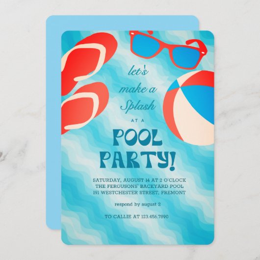 Splash & Chill Zomer Zwembad Feestje Kaart (Voorkant / Achterkant)