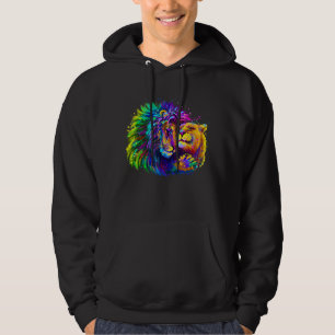 Splash Colorful Lion Embraces a Lioness Pop Art Hoodie
