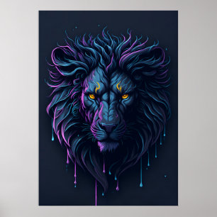 Splash Driving Colorful Lion Head Poster
