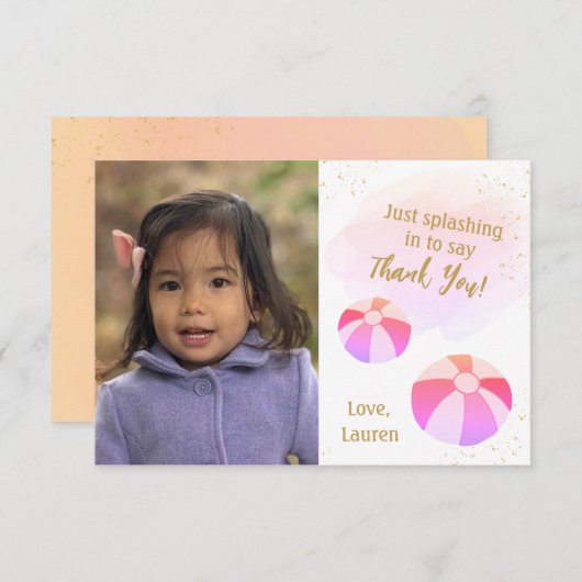 Splash en Sparkle Water Pool Party Verjaardag Bedankkaart (Voorkant / Achterkant)