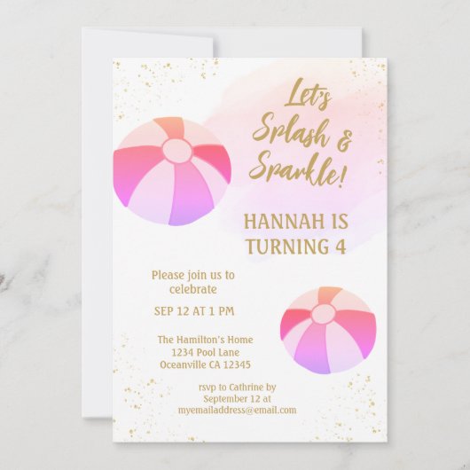 Splash en Sparkle Water Pool Party Verjaardag Kaart (Voorkant)