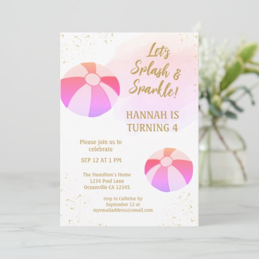 Splash en Sparkle Water Pool Party Verjaardag Kaart (Staand voorkant)