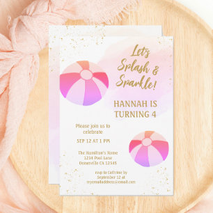 Splash en Sparkle Water Pool Party Verjaardag Kaart