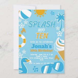 Splash In Tien Pool Party Verjaardag Jongen Zomer Kaart