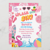 Splash in zes retro 6e zwembad verjaardagsfeestje kaart (Voorkant / Achterkant)