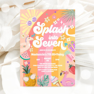 Splash Into Seven Summer Rainbow Sun 7th Birthday Kaart
