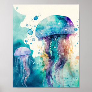 Splash Jellyfish Waterverf Minimalistisch Poster