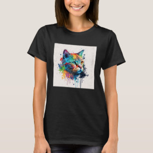 Splash Maine Kun Kat Verf Splatter Kleurrijke Vrou T-shirt