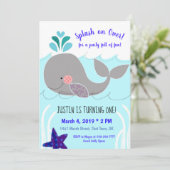 Splash over walvis 1st Birthday Invitation Kaart (Staand voorkant)