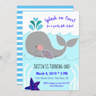 Splash over walvis 1st Birthday Invitation Kaart