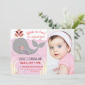 Splash over walvis 1st Birthday Invitation Kaart (Staand voorkant)