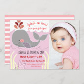 Splash over walvis 1st Birthday Invitation Kaart (Voorkant / Achterkant)