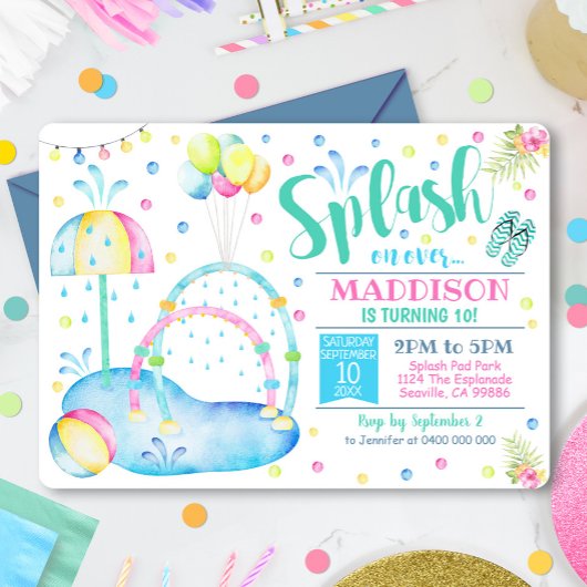 Splash Pad Party Invitation Water Park Birthday Kaart