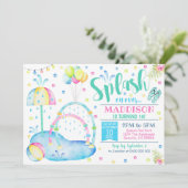 Splash Pad Party Invitation Water Park Birthday Kaart (Staand voorkant)