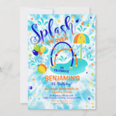 Splash Pad Party Invitation Waterpark Blue Kaart (Voorkant)