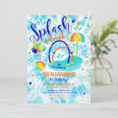 Splash Pad Party Invitation Waterpark Blue Kaart (Staand voorkant)