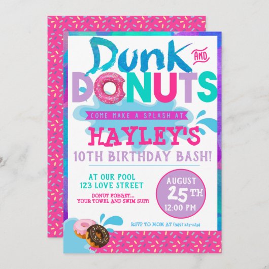 Splash Pool Dunk n Donut met Sprinkles Party Kaart (Voorkant / Achterkant)