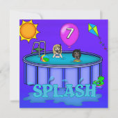 "Splash" Pool Party 7e verjaardag Kaart (Voorkant)