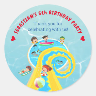 Splash Water Park Zomer Waterslide Verjaardagsfees Ronde Sticker