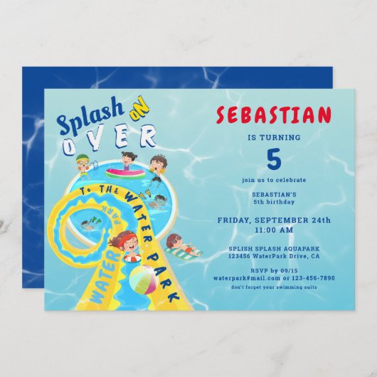 Splash Waterslide Waterpark Zomer Verjaardagsfeest Kaart (Voorkant / Achterkant)