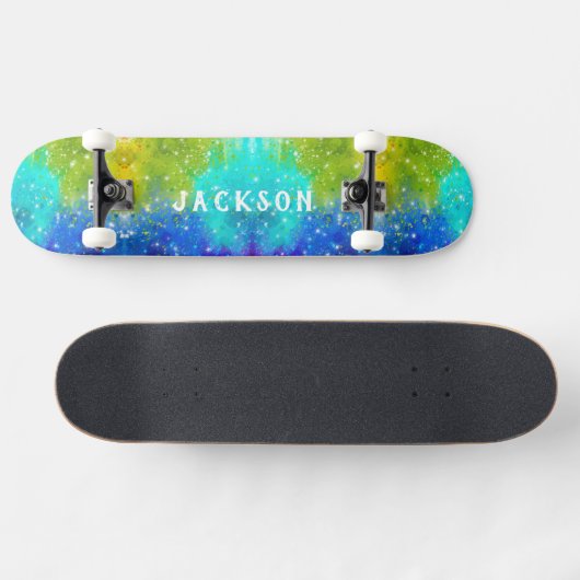 Splashes van Blue Yellow Turquoise Green - sterren Skateboard (Horizontaal)