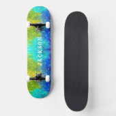 Splashes van Blue Yellow Turquoise Green - sterren Skateboard (Voorkant)