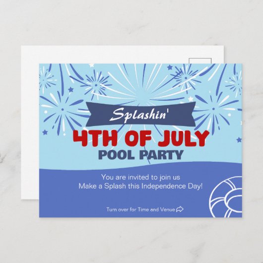 Splashin '4th van juli Pool Party Uitnodiging Briefkaart (Voorkant / Achterkant)