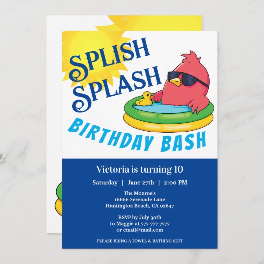 Splashing Birthday Bash-uitnodiging Kaart (Voorkant / Achterkant)