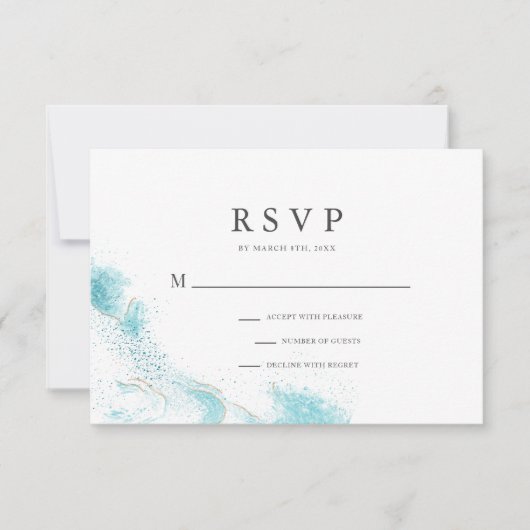 Splashing Blue Waves Coastal Wedding RSVP Card (Devant)