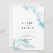 Splashing Blue Waves Details Coastal Wedding Kaart (Voorkant)