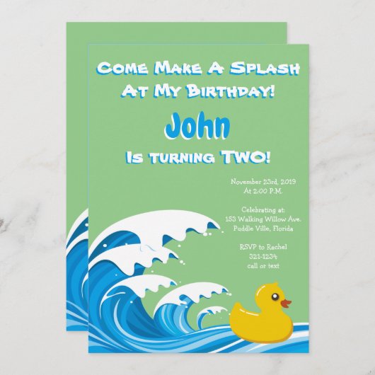 Splashing Duck 2e verjaardag Kaart (Voorkant / Achterkant)