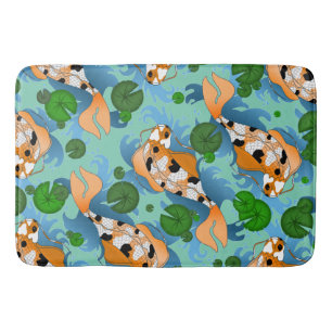 Splashing Koi Fish and Pond Lily Custom Badmat