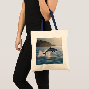 Splashing Leaping Dolphin: een dans van vreugde in Tote Bag