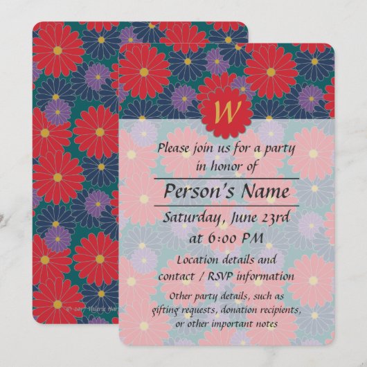 Splashy Fall Floral Party Invitation (Devant / Derrière)