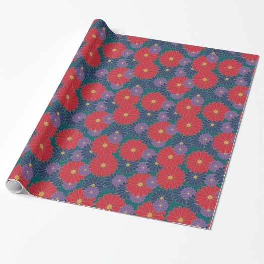 Splashy Herfst Floral Wrapping Paper Cadeaupapier (Uitgerold)
