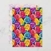 Splashy watercolor roses pattern briefkaart (Voorkant / Achterkant)
